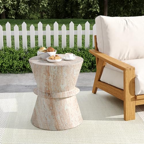 Christopher Knight Home Jaym 18.00" H Indoor Outdoor Accent Side Table, Patio Decorative End Table, Hourglass-Shaped Lightweight Concrete Garden Stool for Patio Balcony & Garden Decor, Travertine - color: Travertine,hourglass