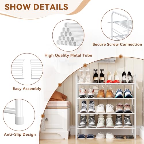 Simple Shoe Rack, 4 Tier Heavy Duty Metal Shoe Shelf 27 Inch Wide, White - color: White, size: 4 Tier