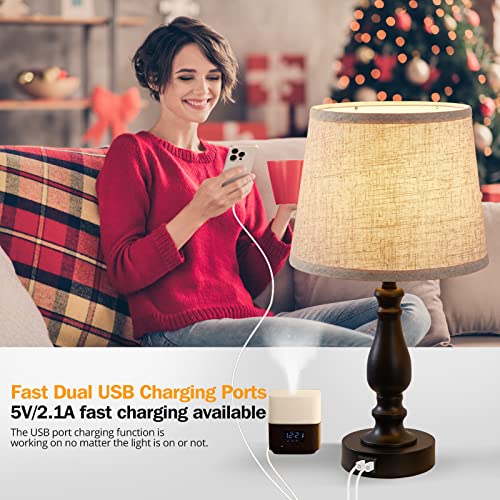 EJIAXIN Table Lamps Set of 2, Bedside Nightstand Lamps with USB Charging Ports,Dimmable Touch with Linen Fabric Lampshade, Modern Small Lamp for Bedrooms, Living Room (Bulbs Included) - color: Beige Shade and Black Base