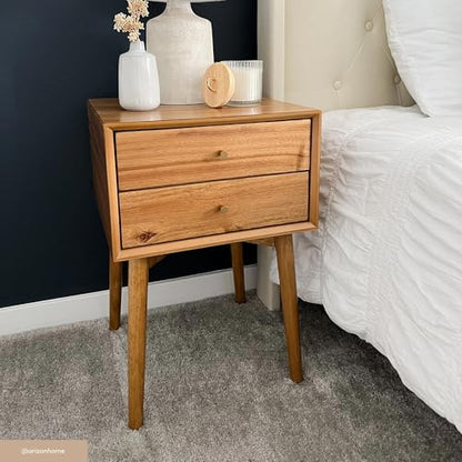 Nathan James 32704 Harper Mid-Century Oak Wood Nightstand with 2-Drawers, Small Side End Table with Storage, Brown - color: Oak Brown, size: Set of 1