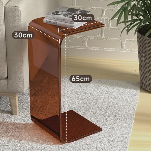 Acrylic End Table,C Shaped End Table, Acrylic Sofa Side Table, Bedside Table for Bedroom Small Simple Modern Coffee Table Suitable for Living Room - color: Brown