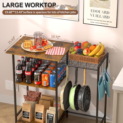Kitchen Stand with Pots Rack, Utility Microwave Oven Stand with Storage, 5 Tiers Coffee Bar Table, Small Kitchen Bakers Rack with 6 S Hooks, Kitchen Storage Shelf Rack for Spices, Pots, Rustic Brown