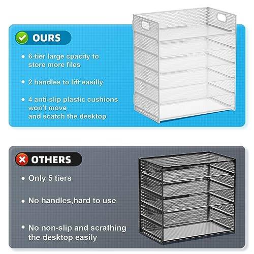 Marbrasse 2 Pack Desk Organizer with Handle, 6 Tier Paper Letter Tray, Mesh Desk File Organizer for Office, School and Home - Whtie - color: 2 Pack - White