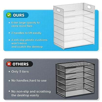 Marbrasse 2 Pack Desk Organizer with Handle, 6 Tier Paper Letter Tray, Mesh Desk File Organizer for Office, School and Home - Whtie - color: 2 Pack - White