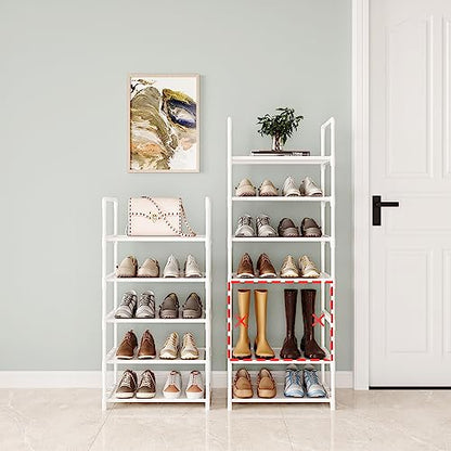 5-Tier Shoe Rack with Handrails, Stackable Narrow Shoe Storage for Entryway, 17.5" W x 11.4" D x 35.4" H, Space Saving Small Shoe Stand for Closet Hallway Dorm, Multi-Functional Shelf(White) - size: 5-White(17.5W")