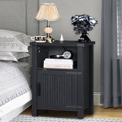 Joaxswe Night Stand Set of 2, 18 Inch Farmhouse Nightstand with with Charging Station and USB Port, Rustic Couch End Table with Magnetic Door, Wood Bed Side Tables for Bedroom, Home, Black - color: Black
