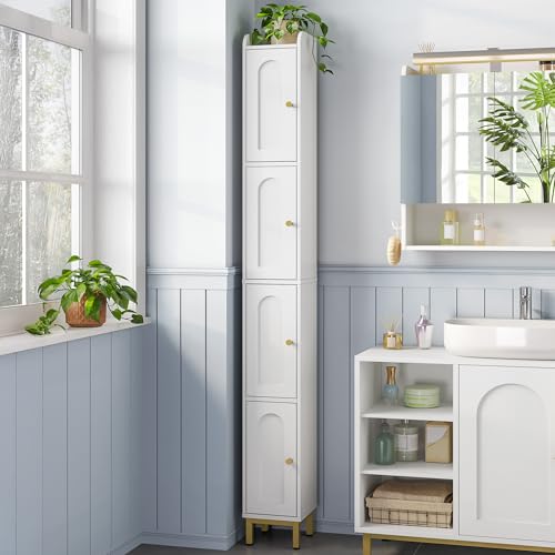 Hzuaneri 4-Tier Narrow Tall Storage Cabinet | Slim Bathroom Storage Cabinet with 4 Adjustable Feet and Shelves, for Living Room, Laundry Room, White, 7.9"Dx7.9"Wx70.9"H - color: White, size: 7.9 "D x 7.9 "W x 70.9 "H