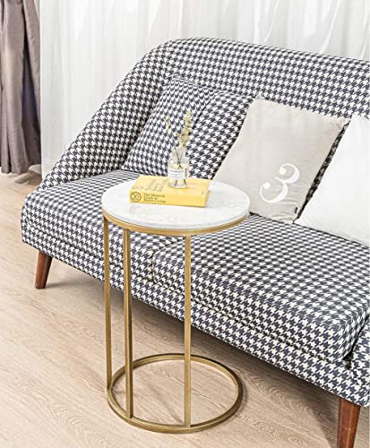 RiteSune Round C Shaped End Snack Side Table Slide Under Couch with Marble Top for Sofa Coffee Laptop Living Room Bedroom Small Space, 16" D x 24" H - color: Gold