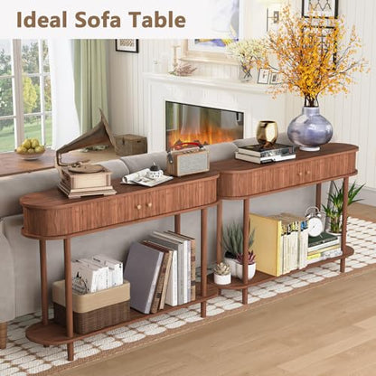 ARTPOWER 47.2" Modern Entryway Table with Wood Tambour Door, Accent Behind Couch Sofa Console with Storage, Fluted Side Table for Hallway, Living Room, Foyer, Brown - color: Brown