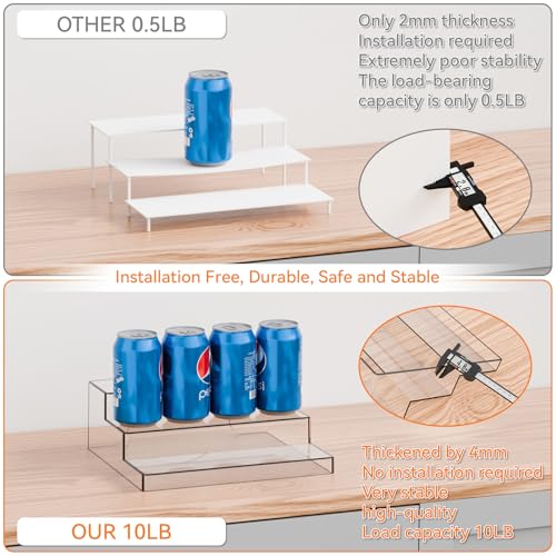Yieach 2 Pack 3 Tier Clear Acrylic Spice Rack Organizer for Cabinet and Pantry Shelf - 10.3″L Small Tiered Spice Rack and Step Shelves for Vitamin,Medicine Bottle,Jar,Can,Seasoning,Condiment Organizer