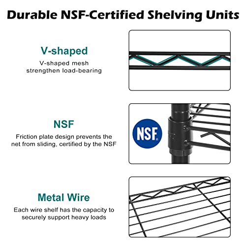 NSF Certified Storage Shelves on Wheels, Heavy Duty Metal Shelves for Storage with Adjustable Stand, 6-Tier Wire Shelving Unit for Garage Pantry Kitchen Shelf Rack(17" W*47" D*80" H), Black - size: 6tier 47"D x 14"W x 80"H