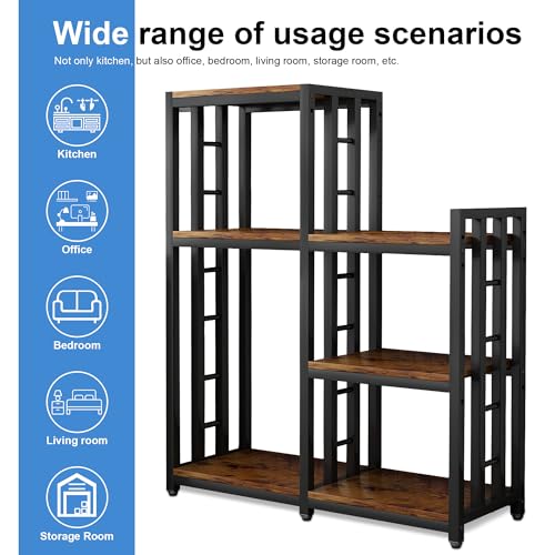YCHF 6-Tier Kitchen Bakers Rack, Utility Storage Shelf, Mini Fridge & Microwave Oven Stand Table, Coffee Bar, Adjustable Shelves Freestadning for Kitchen Home Office - color: Rust Brown