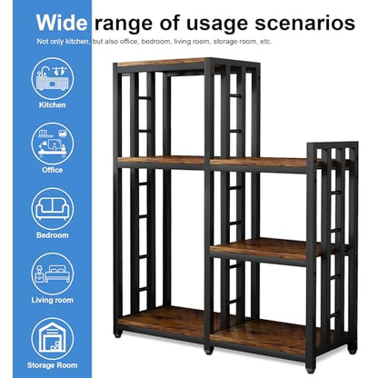 YCHF 6-Tier Kitchen Bakers Rack, Utility Storage Shelf, Mini Fridge & Microwave Oven Stand Table, Coffee Bar, Adjustable Shelves Freestadning for Kitchen Home Office - color: Rust Brown