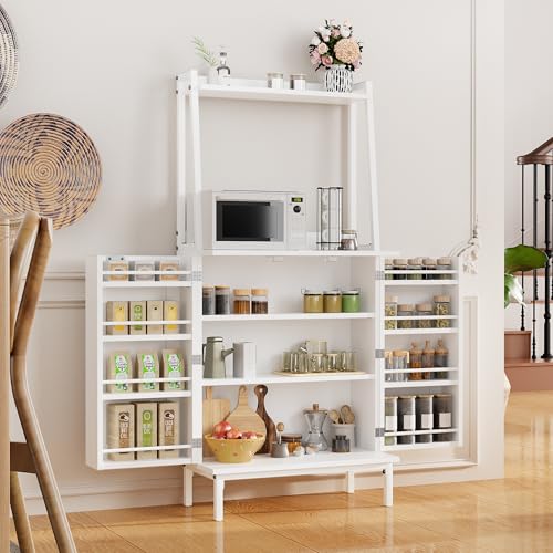 51" White Kitchen Pantry Cabinet, Kitchen Storage Cabinet, Small Coffee Bar Cabinet, Modern Kitchen Hutch with Microwave Stand, Adjustable Shelves, Food Pantry Cabinet for Dining Room - color: A-51'' White