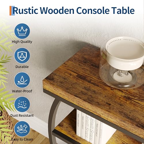 Garvee Entryway Table with Storage, Industrial 4-Tier Narrow Console Table Behind Couch with Half-Circle Base & Storage Shelves for Living Room, Hallway, Foyer - color: Rustic Brown