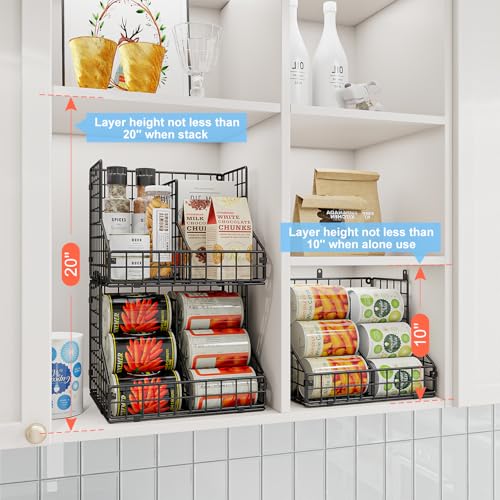 Stackable Can Organizer for Pantry with 2 Adjustable Dividers, Soda Can Organizer, Can Storage Dispenser Holds up to 28 Cans, 2 tier Metal Wire Baskets Can Holder for Kitchen Cabinet Pantry, Black - size: S-(2 pack)