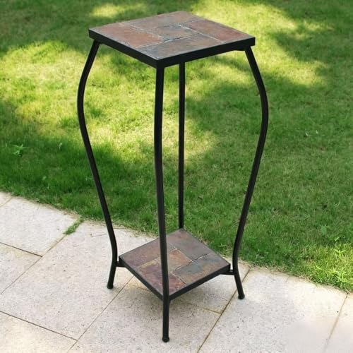 Zhongma 2 Tier 30" Tall Plant Stand with Colorful Slate Top for Balcony, Home, Garden, Backyard Patio with Adjustable Leveling Feet