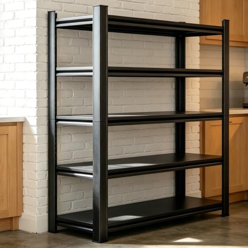 20" D Metal Garage Shelving Heavy Duty, 45" W Steel Storage Shelving, 5 Tier Adjustable Standing Shelf Units for Basement, Industrial, Shop, Pantry, Warehouse, Kitchen, Black - size: 5 Tier 45.3" W x 19.7" D x 63" H