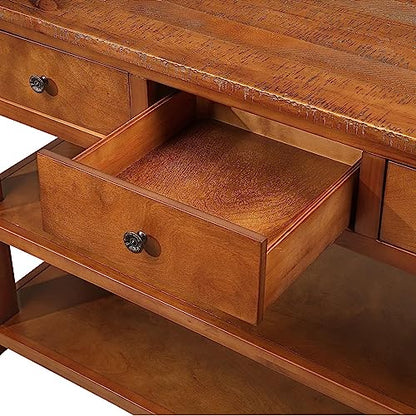 LKTART Solid Wood Console Table for Entryway,Sofa Table with Drawers | 48.8 Inch Solid Wood Entry Table with Storage Drawers;Farmhouse Entryway Table for Hallway,Living Room,Easy Assembly,Brown - color: Brown