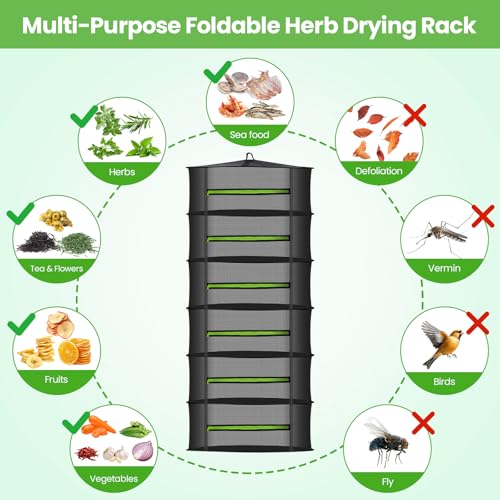 MEKOLIFE 6-Layer Herb Drying Rack with Collapsible Mesh Design | 23.62 Inch Hanging Drying Rack with Zipper and Garden Pruning Shears - Versatile Plant Drying Solution - size: 6 Layers