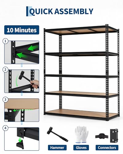 3-Tier Storage Shelving Unit, 60" W x 24" D x 36" H, Carbon Steel Utility Shelves, 1500 lbs Load Capacity, Adjustable Metal Freestanding Garage Shelf for Pantry, Basement, Warehouse, Heavy Duty