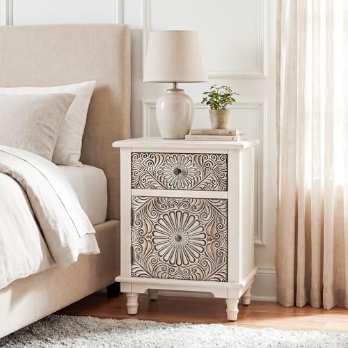 COSIEST 2 Drawers Accent Dresser, Vintage Small Accent Chest with 4 Wood Legs, Free-Standing Buffet Server Nightstand End Table for Bedroom, Living Room, Entryway - color: Wood Color--carved-storage