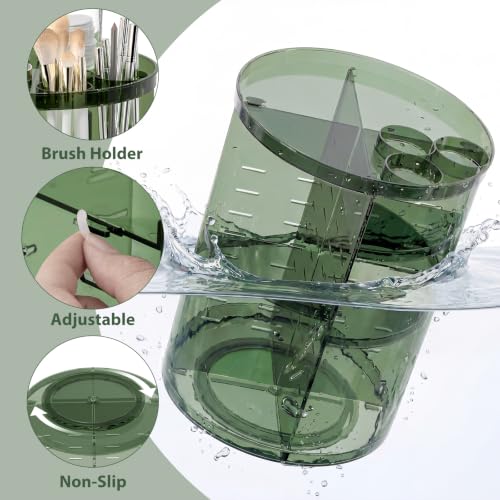 Rotating Makeup Organizer with DIY 8 Adjustable Layers, Clear Green | Spinning Skincare Storage, Cosmetic Display Case with Brush Holder and Perfume Tray - color: Clear Green