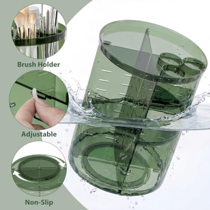 Rotating Makeup Organizer with DIY 8 Adjustable Layers, Clear Green | Spinning Skincare Storage, Cosmetic Display Case with Brush Holder and Perfume Tray - color: Clear Green