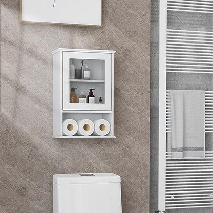 Tangkula Bathroom Cabinet, Wall Mounted Storage Organizer W/Door and Open Shelf, Hanging Medicine Cabinet, White