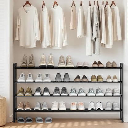 STORAGE MANIAC Long Expandable Shoe Rack, 24 Pairs Metal Wide Stackable Shoe Rack, Adjustable Shoes Shelf, Freestanding Shoes Organizer for Closet, Entryway, Hallway, Garage, Front Door, 4 Tiers - size: 4-tier