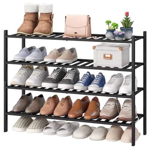 viewcare Black 4-Tier Long Shoe Rack, Bamboo Wood, 33-Inch - color: Black, size: 4-Tier Long