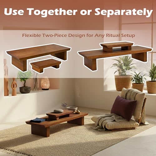 Japanese Floor Table Meditation Altar Table Solid Wood, Wooden Low Meditation Table for Sitting on the Floor, Small Coffee & Tea Table for Home, Living Room, Office, Studio