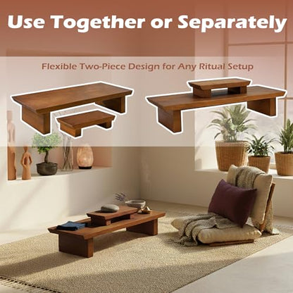 Japanese Floor Table Meditation Altar Table Solid Wood, Wooden Low Meditation Table for Sitting on the Floor, Small Coffee & Tea Table for Home, Living Room, Office, Studio
