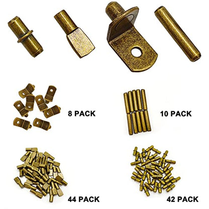104Pcs Shelf Pins Pegs Kit,4 Styles Shelf Support Pegs,Bookshelf Pegs for Shelves,Cabinet Shelf Bracket Pegs Shelf Holders Pins for Kitchen Furniture & Closet (5mm & 1/4inch,Bronze Tone) - style: 4 Style-Bronze tone-104 Pcs