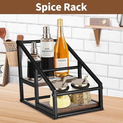YQBRAO Coffee Syrup Rack Organizer,Liquor Bottle Display Shelf,2-Tier 4 Bottle Stand for Coffee Bar, Kitchen Station, Liquor, Wine, Dressing,Rustic Brown - size: 2 Tier 4 Bottle Syrup Rack - 1 Pack