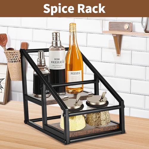 YQBRAO 2-Tier Coffee Syrup Organizer, 4-Bottle Rack, Rustic Brown | Holds 4 bottles in a narrow two-tier footprint for small counters, coffee corners, apartments, and bar carts. - size: 2 Tier 4 Bottle Syrup Rack - 1 Pack