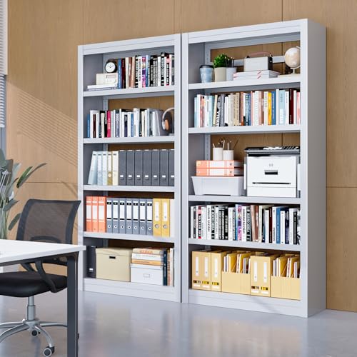 OSEILLC Bookcase, 5-Shelf Heavy Duty Metal Bookcase, Adjustable Bookshelf with Large Capacity, Book Shelf for Home Office, Living Room, Garage (White) - color: White, size: 69"H x 31.5"W