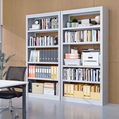 OSEILLC Bookcase, 5-Shelf Heavy Duty Metal Bookcase, Adjustable Bookshelf with Large Capacity, Book Shelf for Home Office, Living Room, Garage (White) - color: White, size: 69"H x 31.5"W