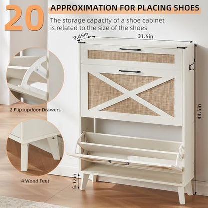 LEYAOYAO Shoe Cabinet Storage for Entryway with 2 Flip Drawers Rack Narrow Organizer Slim Hidden Wood Shoe Cabinet Furniture Off White - color: Off White