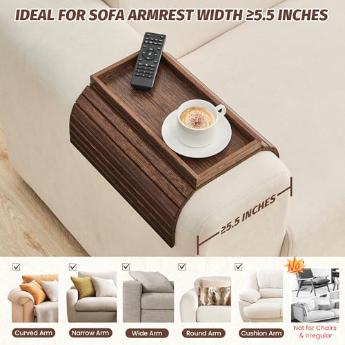 GEHE Bamboo Sofa Arm Tray, Foldable Couch Arm Tray Side Table, Anti-Falling Armrest Tables Cup Holder for Snacks, Drinks, Beers, Phone, Control, Flexible and Portable, Anti-Slip Bottom - color: Brown