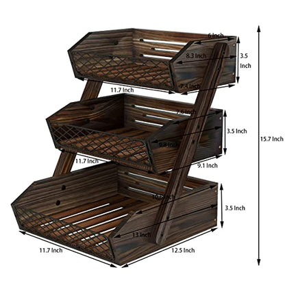 Dorhors Fruit Basket for Kitchen,Fruit Bowl,Kitchen Counter Organizer,Wooden Vegetable Holder for Countertop,Bread Storage Basket Stand(3 Tier) - size: 3 Tier