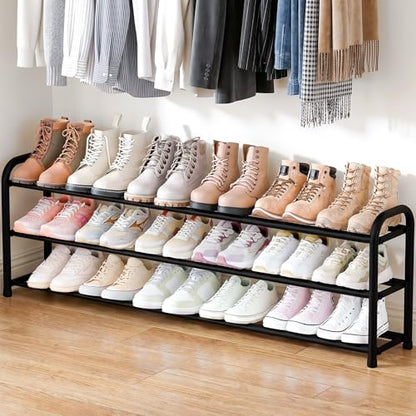 ENJOYBASICS 3 Tier Expandable Shoe Rack for Closet, Free Standing Metal Shoe Shelf Storage Organizer Holder 18 Pairs, Adjustable Width Shoe Rack for Entryway Small Space, Black - size: 3 Tier (6-18 Pairs)