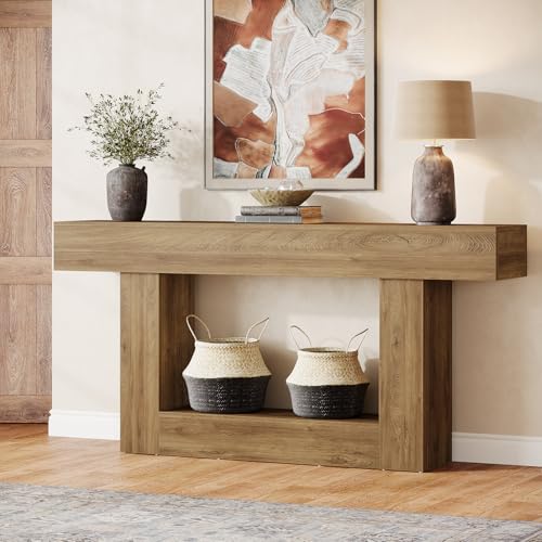 Tribesigns 63-Inch Long Console Table, 2-Tier Entryway Table Sofa Table with Storage, Farmhouse Wood Behind Couch Table for Living Room, Hallway, Light Brown - color: Light Brown