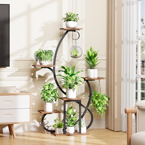 Metal Curved Shaped 6 Tier Corner Plant Stand with Grow Lights, 47" | Multiple Plants, Indoor Shelf ,Holder Display Rack, Flower Stands For Living Room, Patio & Home Decor