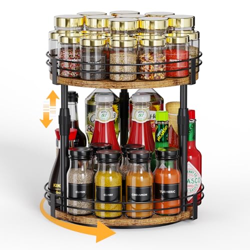 Across-Star Lazy-Susan-Organizer-Spice-Rack, Rotating Spice Organizer For Cabinet Pantry, Seasoning Holder Spice Shelf With Adjustable Height, Kitchen Counter Shelf Countertop Organizer - color: Rustic Brown, size: 10"D x 10"W x 13.19"H