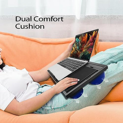 Laptop Lap Desk with Cushion - 9 Adjustable Angles, Fits Up to 15.6 inch Laptops, Built-in Mouse Pad, Phone and Pen Slots. Portable Writing Board for Bed, Sofa, and Work Table