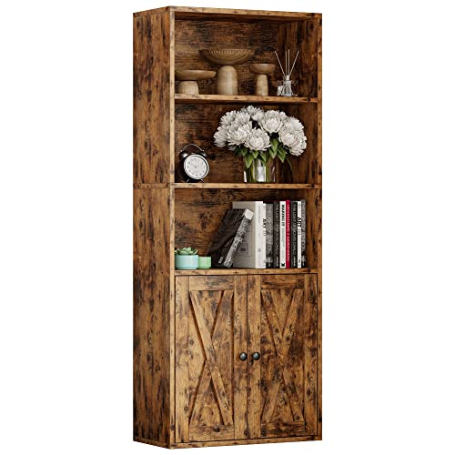 IRONCK Industrial Bookshelves and Bookcases with Doors and Shelves | 11.8in Deeper engineered-wood, concealed storage, anti-tip bracket, each shelf supports up to 22 lbs, 5-Tier Storage Shelves - color: Vintage Brown
