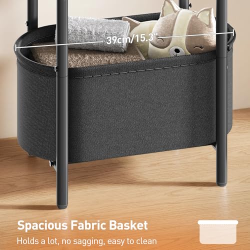 RALGEND Small Round Side Table with Fabric Basket Storage, Oval End Table for Small Spaces, Modern Coffee Bedside Table, Couch Side Table for Living Room, 15.7" X 11.8" X 24", Rustic Brown 8601BZBF - color: Rustic Brown and Black