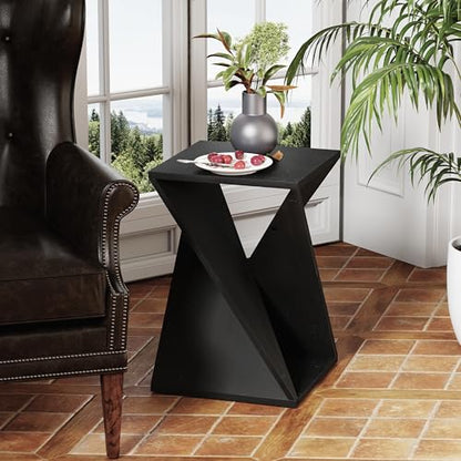 COZAYH Farmhouse Square Solid Wood Twisted Pedestal Side Table, Black | Modern Minimalist End Table Plant Stand for Living Room, Bedroom, Office, Rustic - color: Black