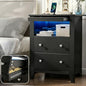 Loomie Black Nightstand with Gun Drawer, Night Stand with Charging Station & LED Lights, Bedside Table with Tray & 2 Drawers, End Side Table with Hidden Compartment for Valuables Storage